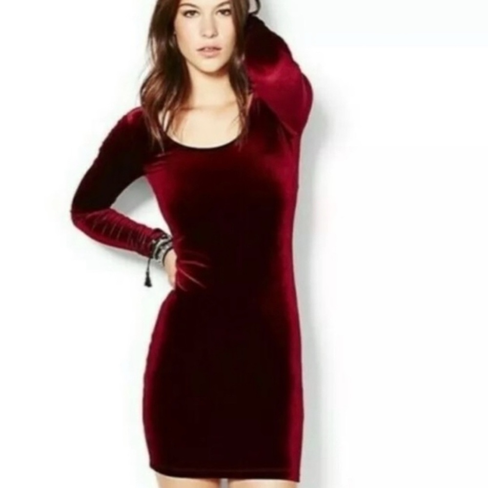 American Apparel Long Sleeve Festive Velvet Dress - Rich Burgundy